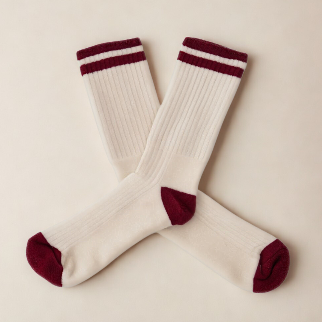 Retro Gym Sock - Vintage White / Red Stripes