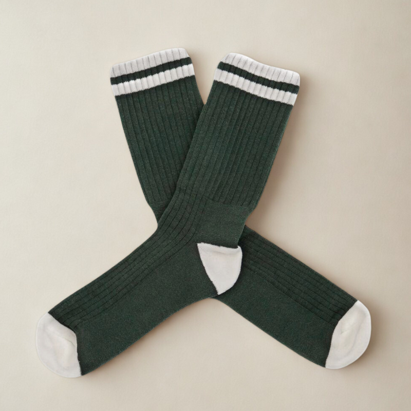 Retro Gym Sock - Forest / Vintage White Stripes