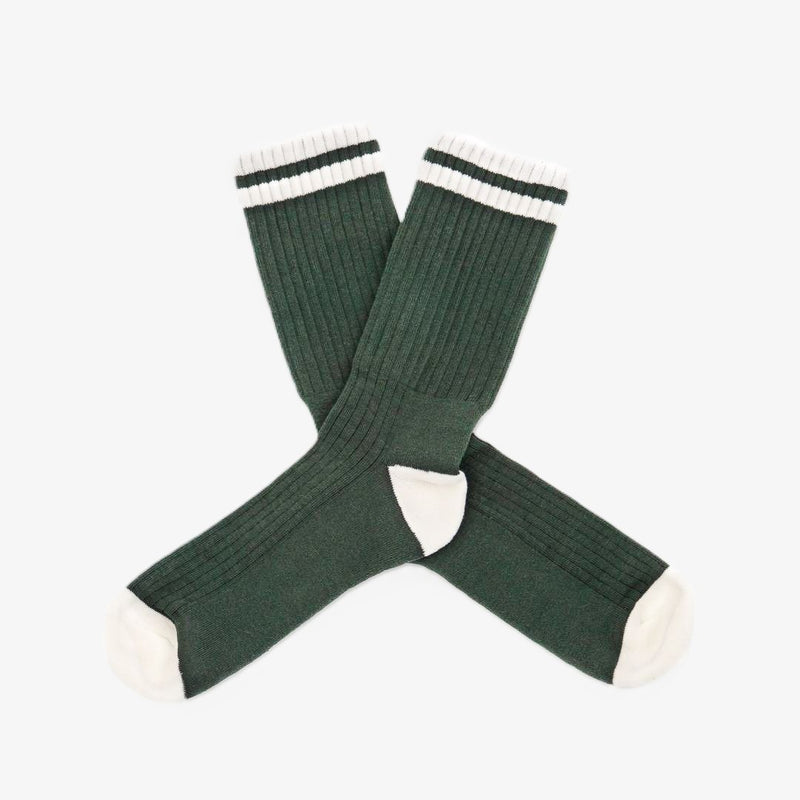 Retro Gym Sock - Forest / Vintage White Stripes