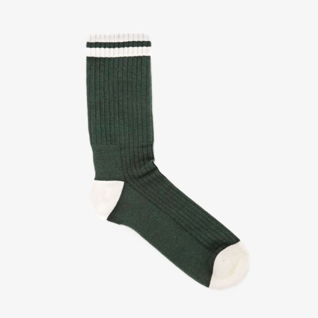 Retro Gym Sock - Forest / Vintage White Stripes