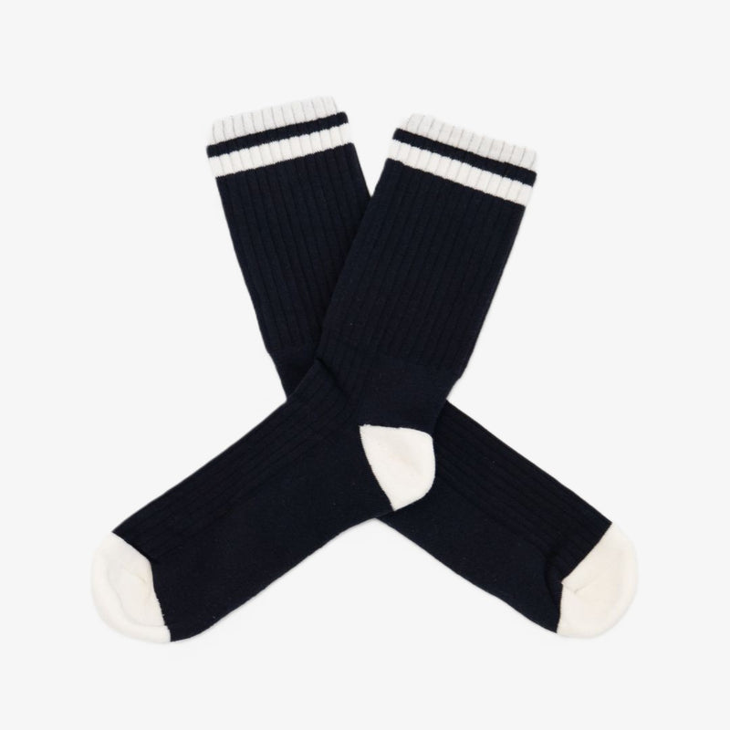 Retro Gym Sock - Navy / Vintage White Stripes