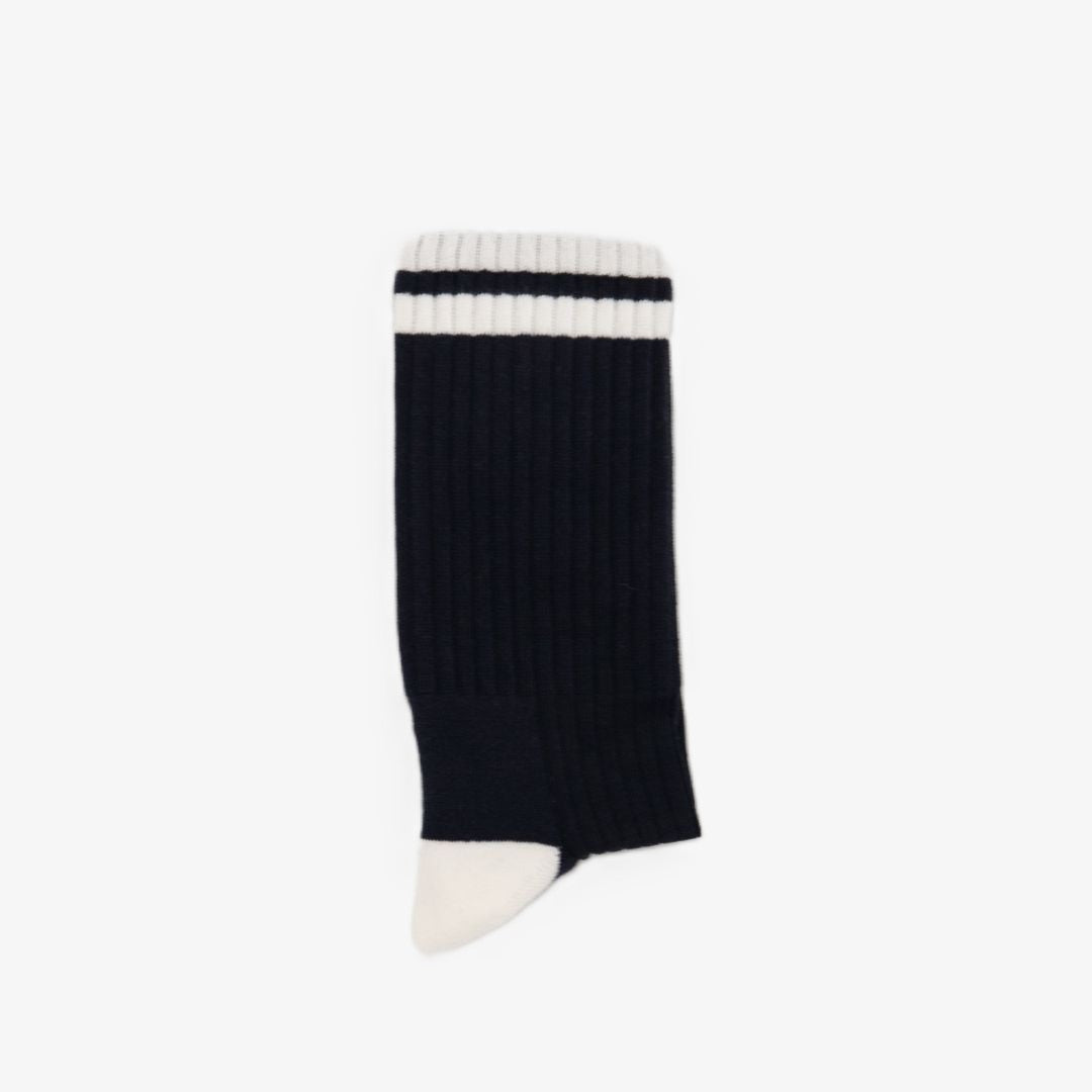 Retro Gym Sock - Navy / Vintage White Stripes