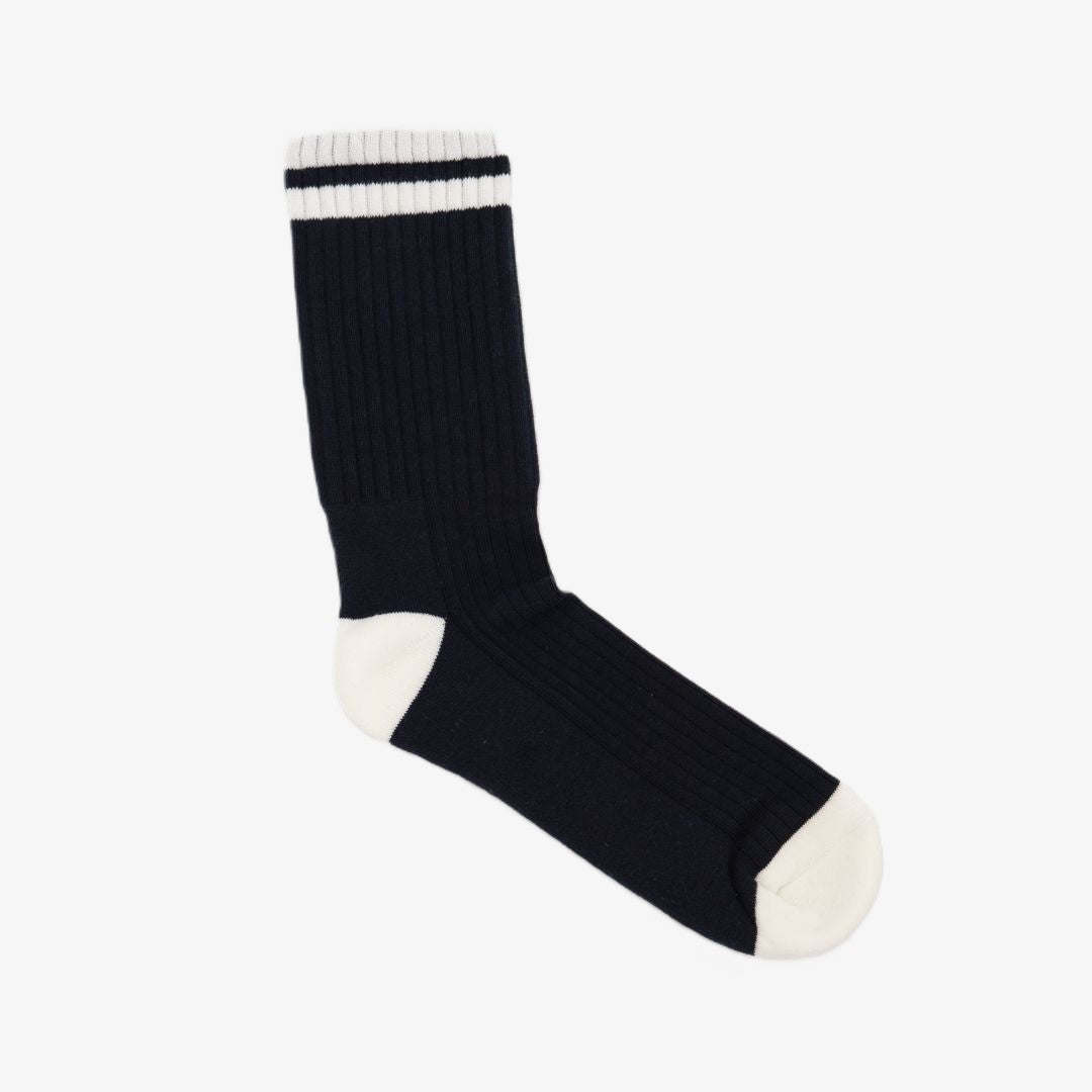 Retro Gym Sock - Navy / Vintage White Stripes