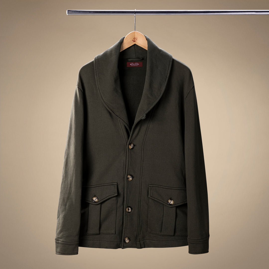 Shawl Collar Sweatshirt Cardigan - Military Green