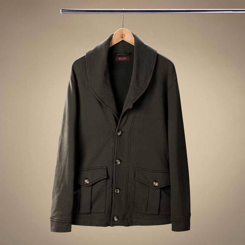 Shawl Collar Sweatshirt Cardigan - Military Green