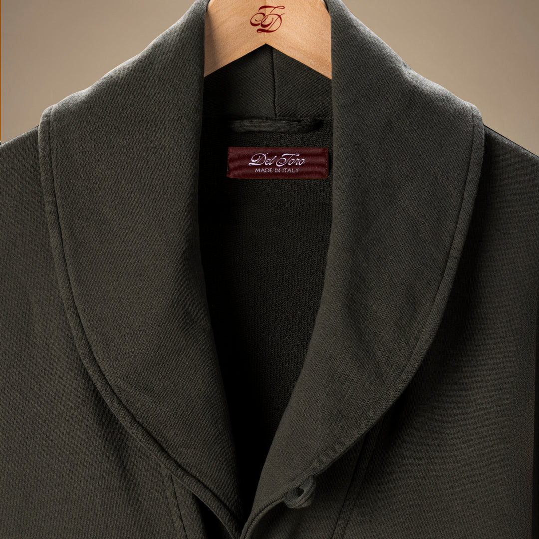 Shawl Collar Sweatshirt Cardigan - Military Green