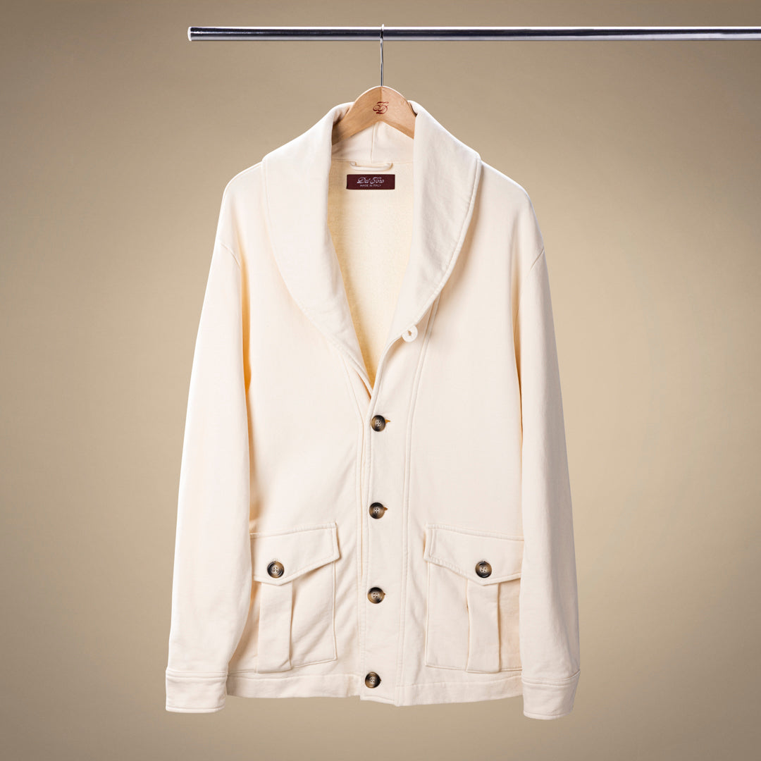Shawl Collar Sweatshirt Cardigan - Panna White