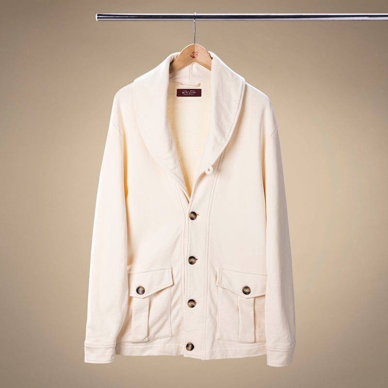 Shawl Collar Sweatshirt Cardigan - Panna White