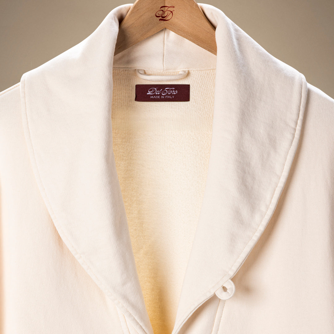 Shawl Collar Sweatshirt Cardigan - Panna White