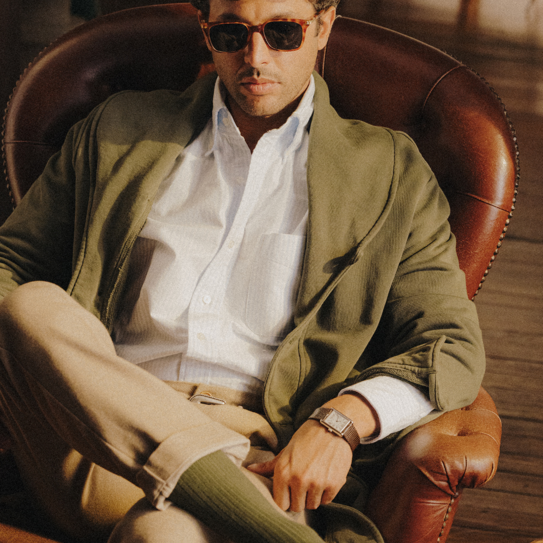 Shawl Collar Sweatshirt Cardigan - Military Green