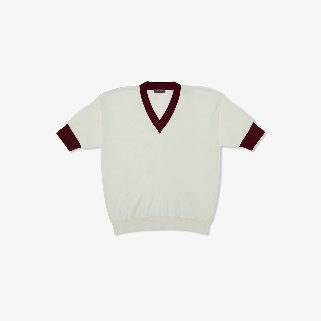 del toro shoes Men's Vintage Short Sleeve V-Neck Sweater - Vintage White / Burgundy Vintage White / Burgundy