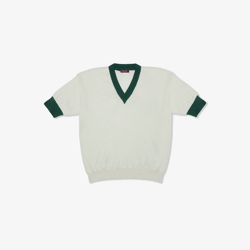 Men's Vintage Short Sleeve V-Neck Sweater - Vintage White / Forest Green