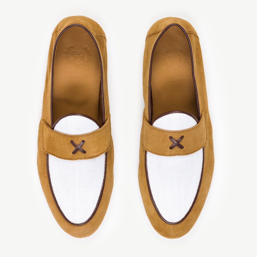Men's Tan Suede & White Linen Centesimo- 2nd