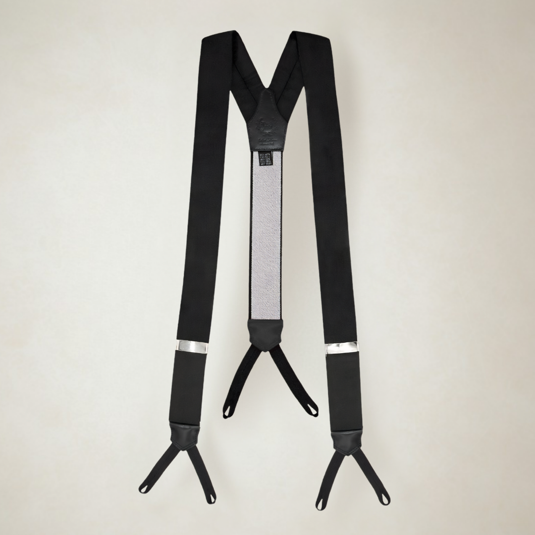 Black Silk and Leather Suspenders