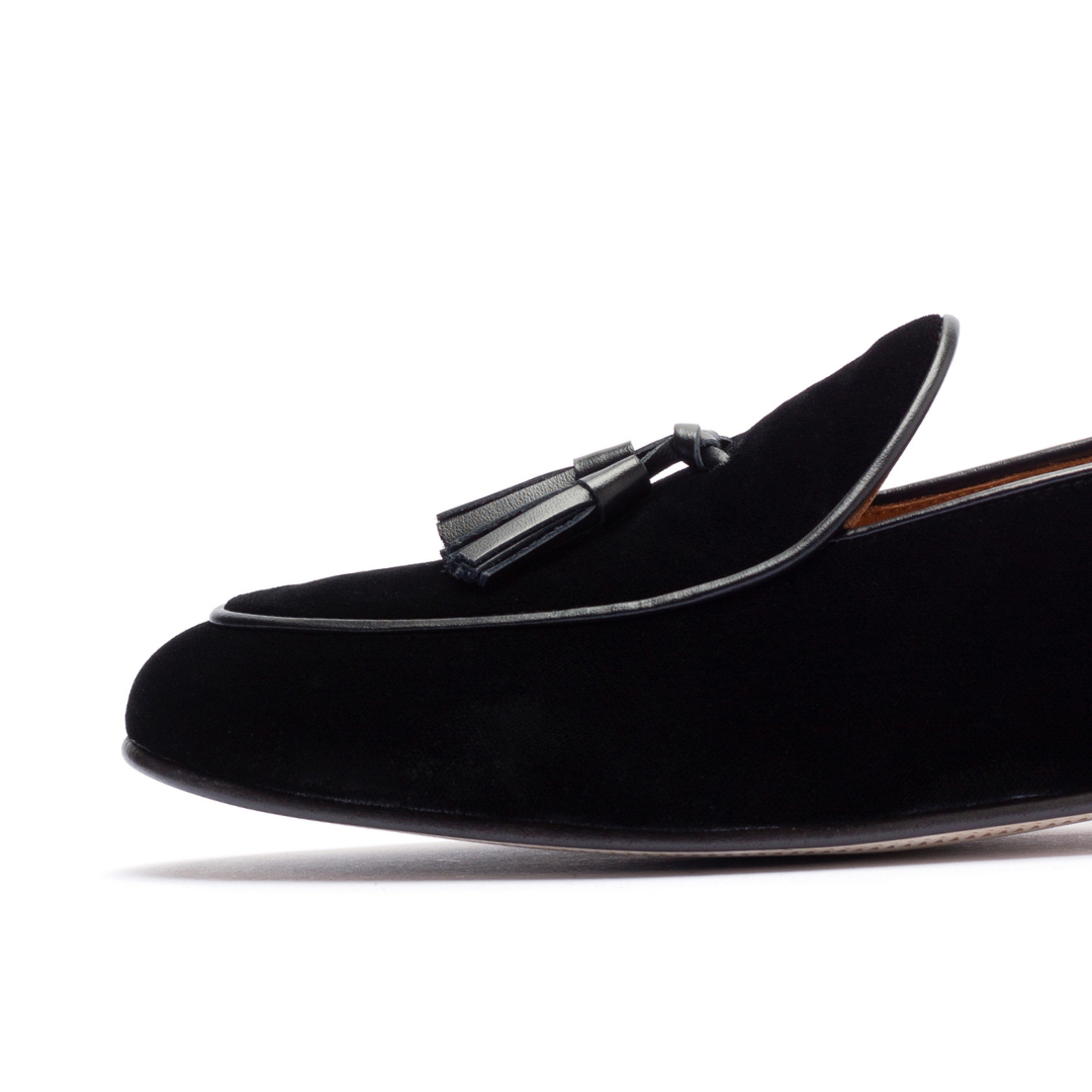 Men's Black Velvet Tassel Loafer