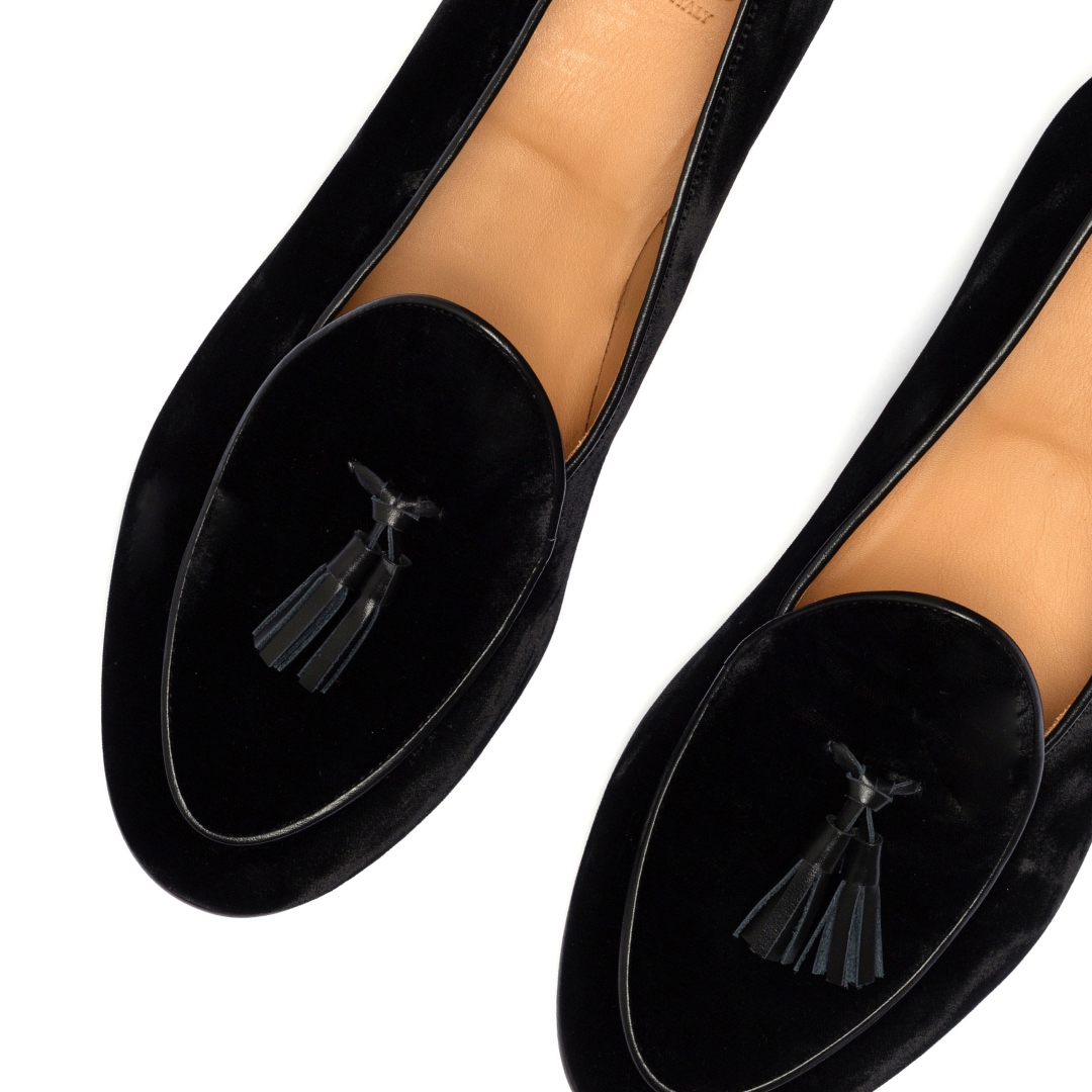 Men's Black Velvet Tassel Loafer