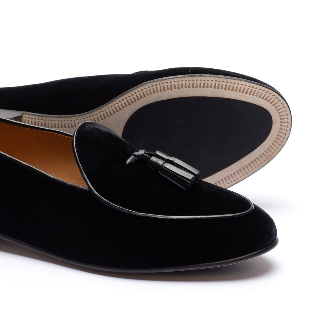 Men's Black Velvet Tassel Loafer