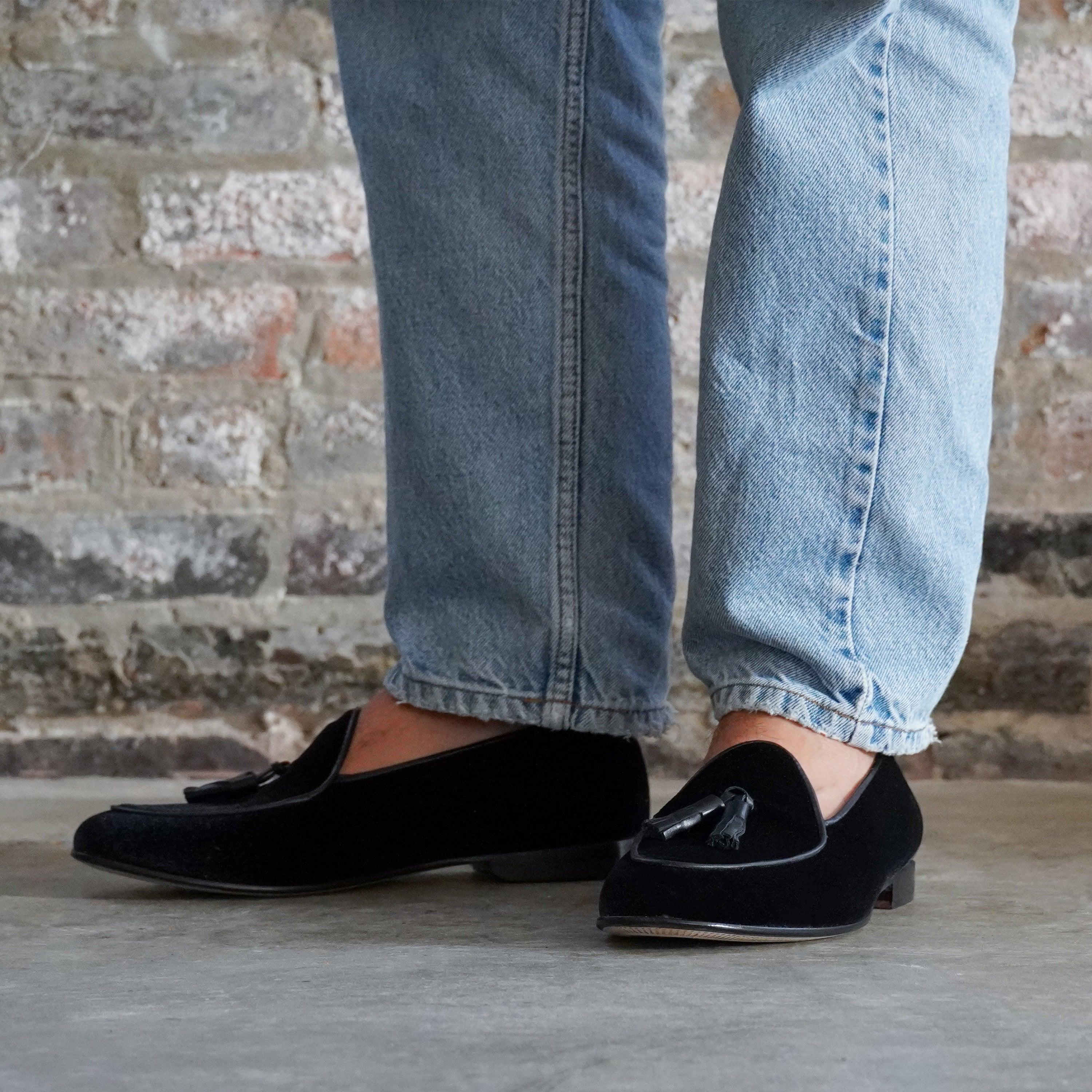 Men's Black Velvet Milano Tassel Loafer