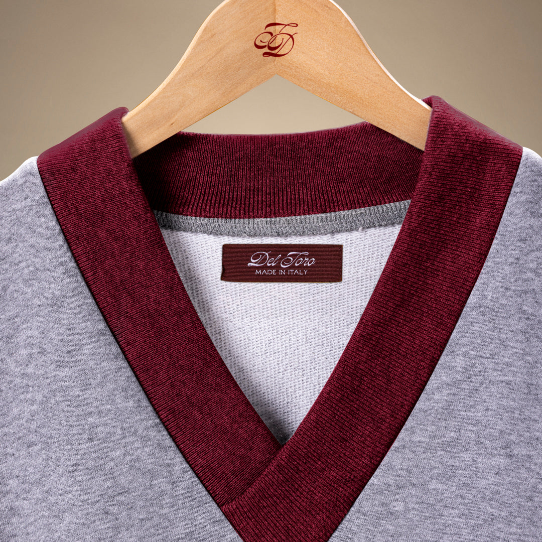 Vintage V-Neck Sweatshirt - Heather Grey / Burgundy Trim