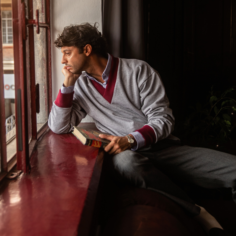 Vintage V-Neck Sweatshirt - Heather Grey / Burgundy Trim