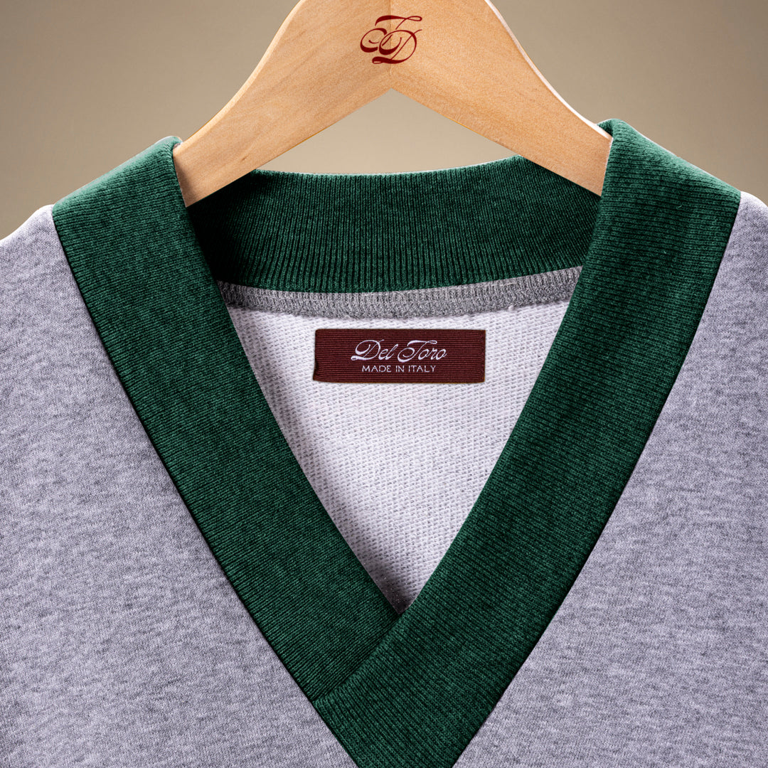 Vintage V-Neck Sweatshirt - Heather Grey / Forest Trim