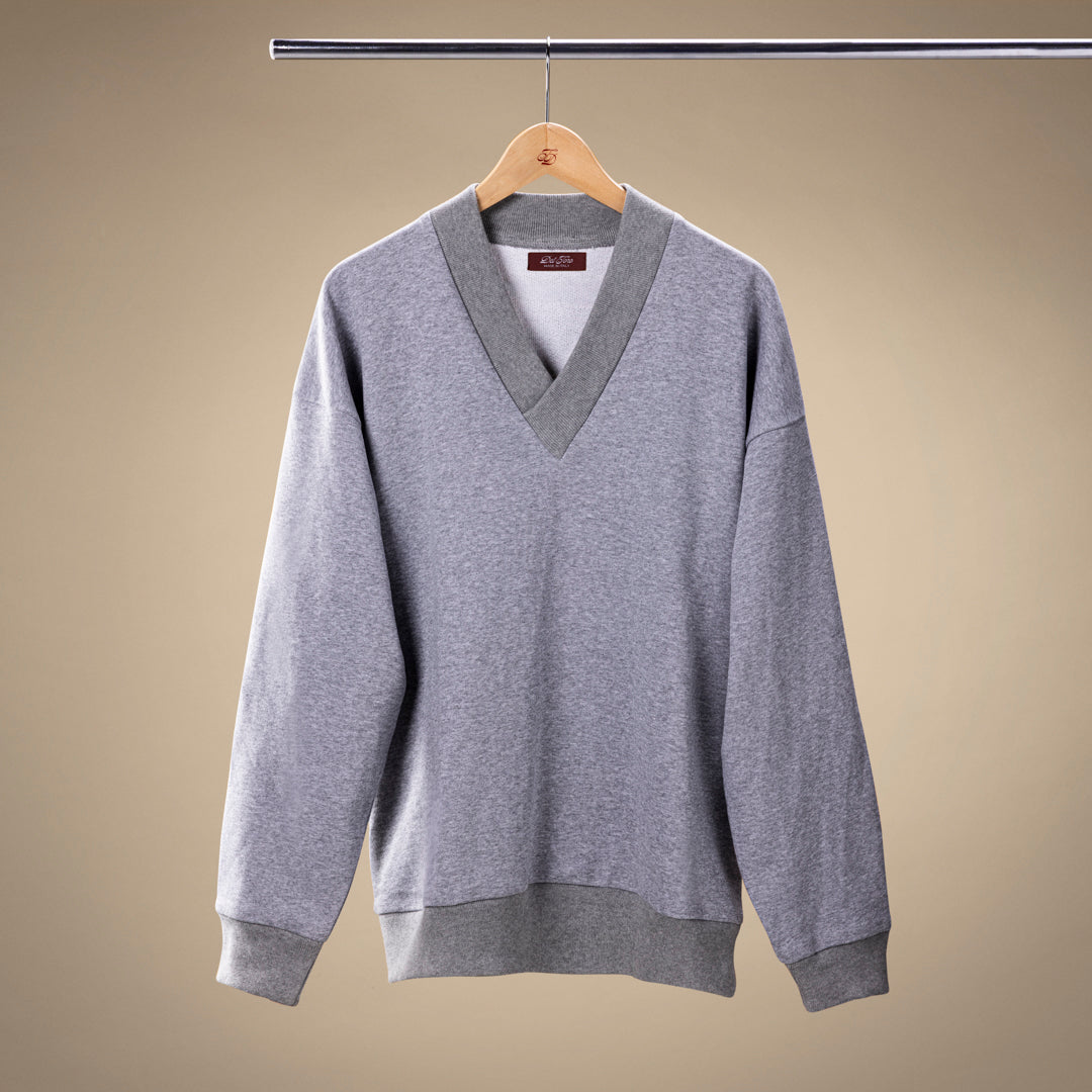 Vintage V-Neck Sweatshirt - Heather Grey / Grey Trim