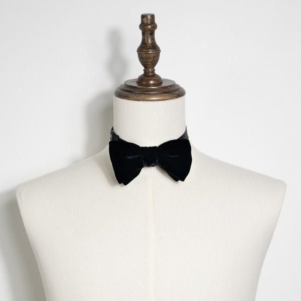 Black velvet oversized mens bow tie set, gold crystals