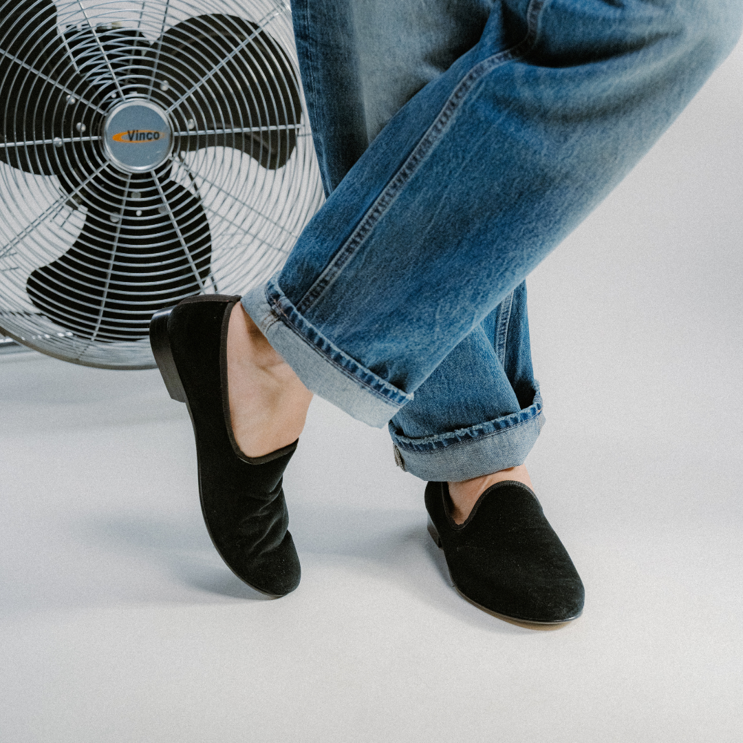 Men's Black Velvet Slipper II With Black Grosgrain Stripe