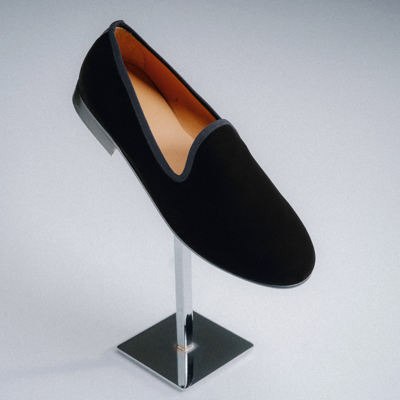 Men's Black Velvet Slipper II With Black Grosgrain Stripe