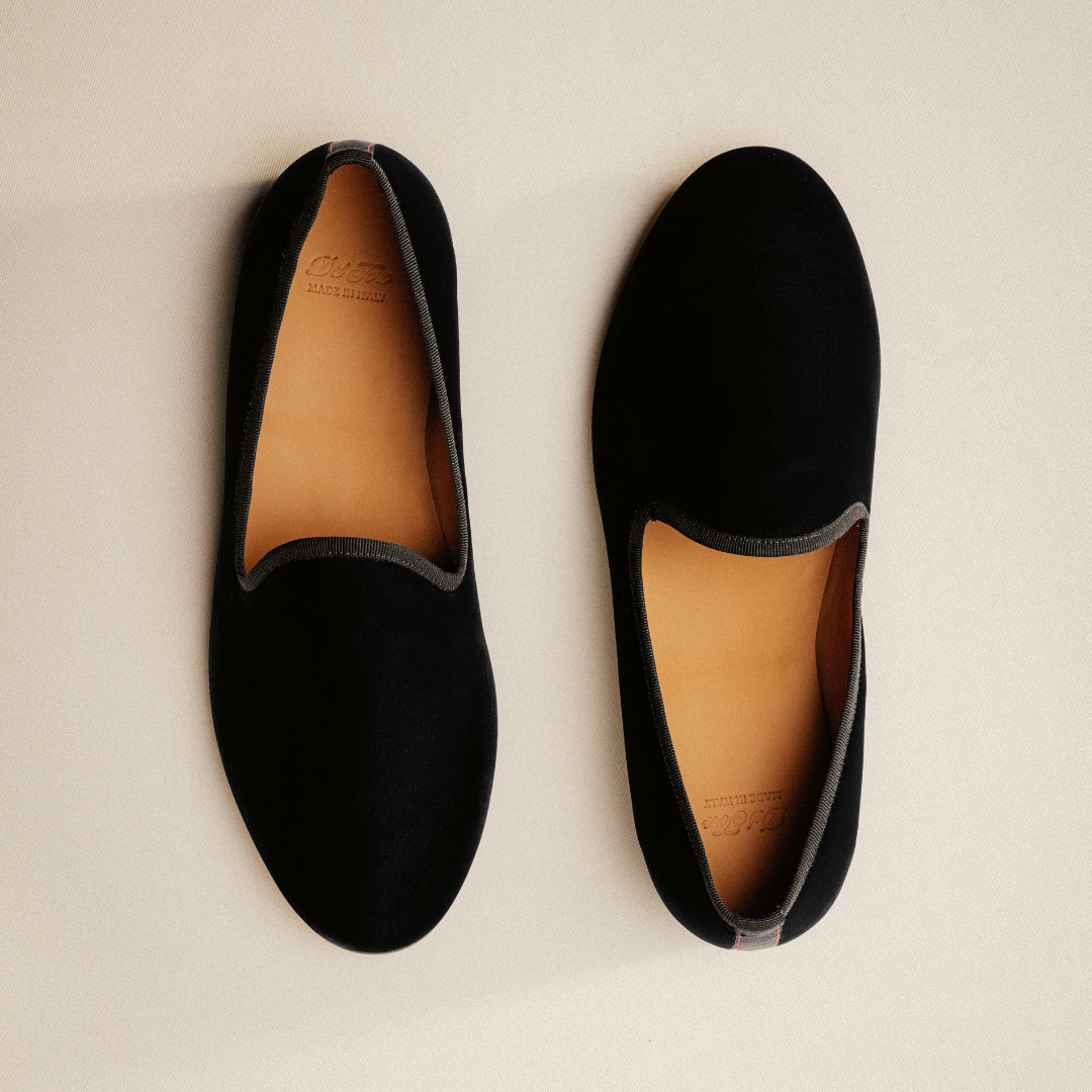 Men's Black Velvet Slipper II With Black Grosgrain Stripe