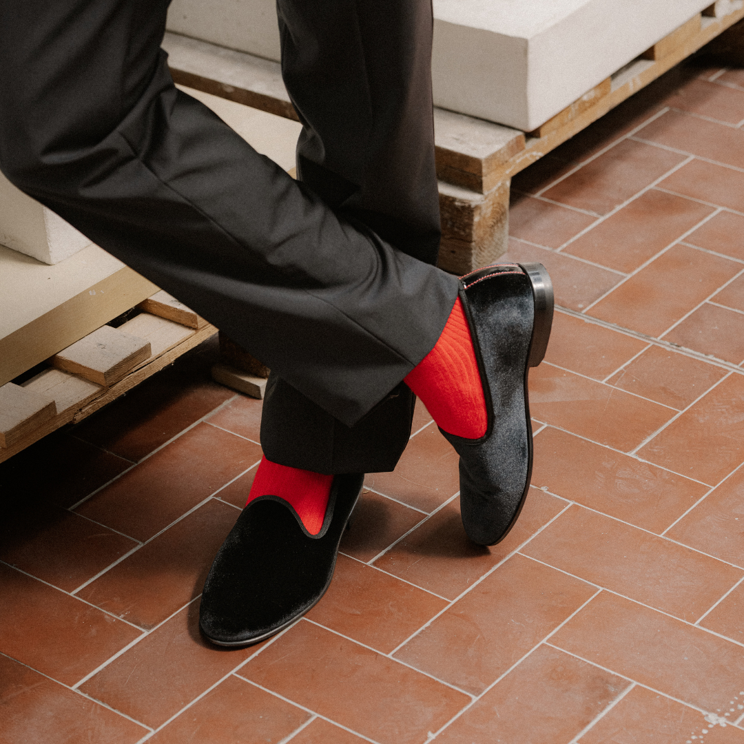 Men's Black Velvet Slipper II With Black Grosgrain Stripe