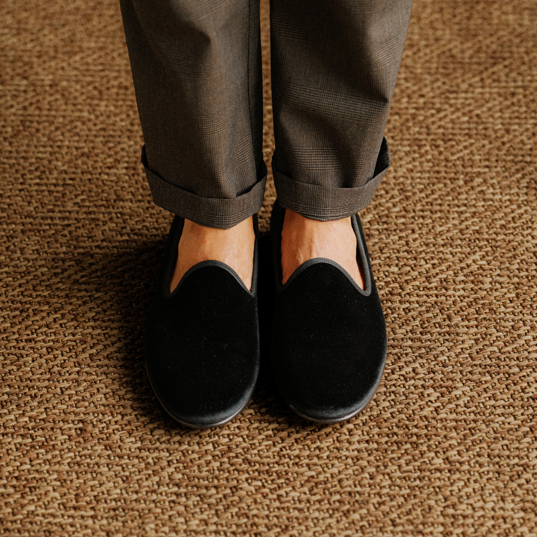 Men's Black Velvet Slipper II With Black Grosgrain Stripe