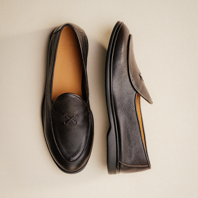 Men's Dark Brown Pebbled Leather Viaggio Loafer