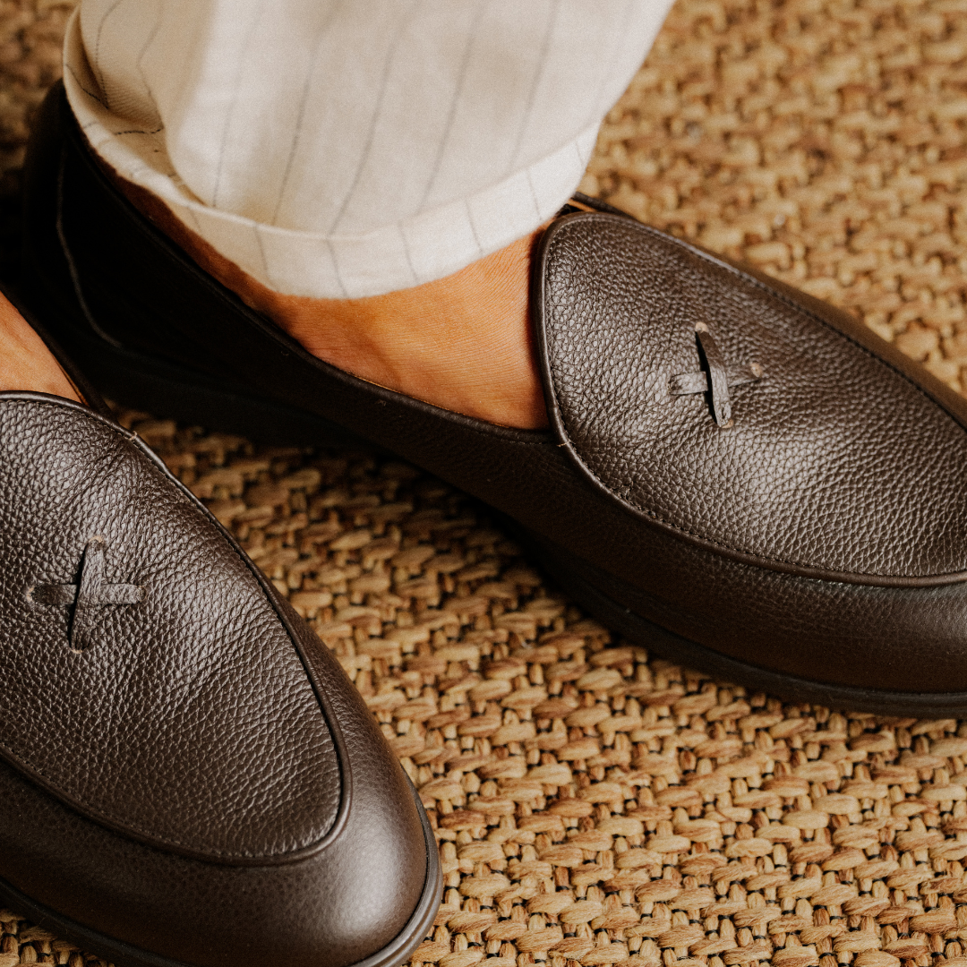Men's Dark Brown Pebbled Leather Viaggio Loafer