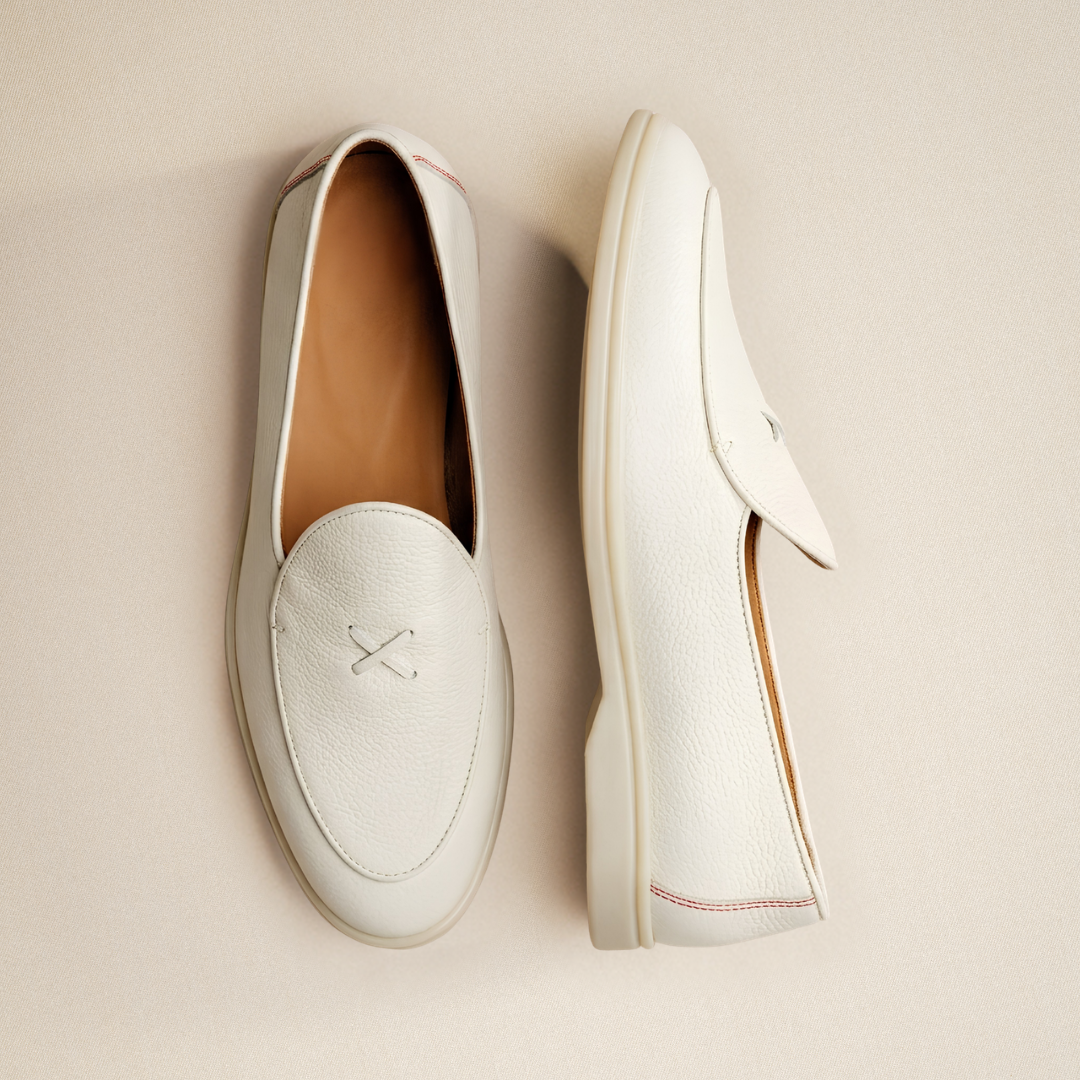 Men's Vintage White Pebbled Leather Viaggio Loafer