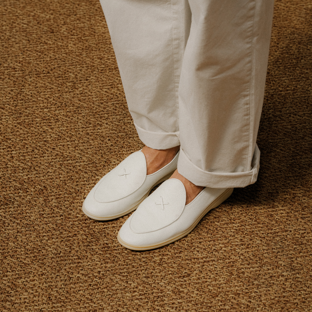 Men's Vintage White Pebbled Leather Viaggio Loafer