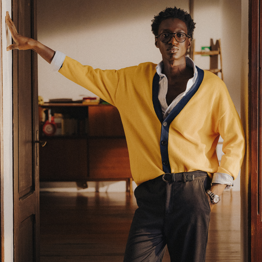 Men's Vintage Fit Cardigan - Collegiate Yellow / Navy