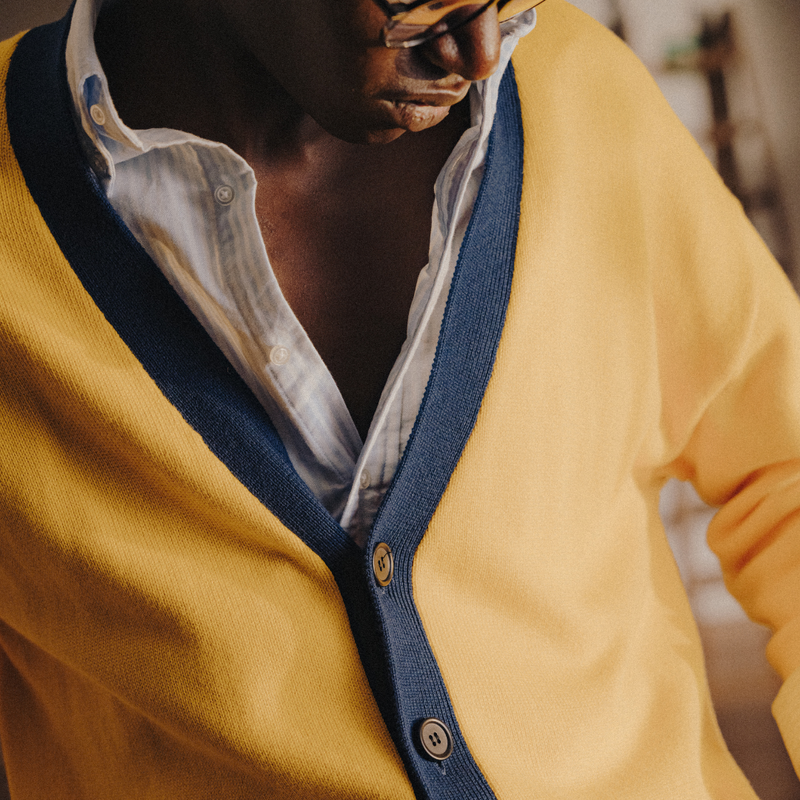 Men's Vintage Fit Cardigan - Collegiate Yellow / Navy