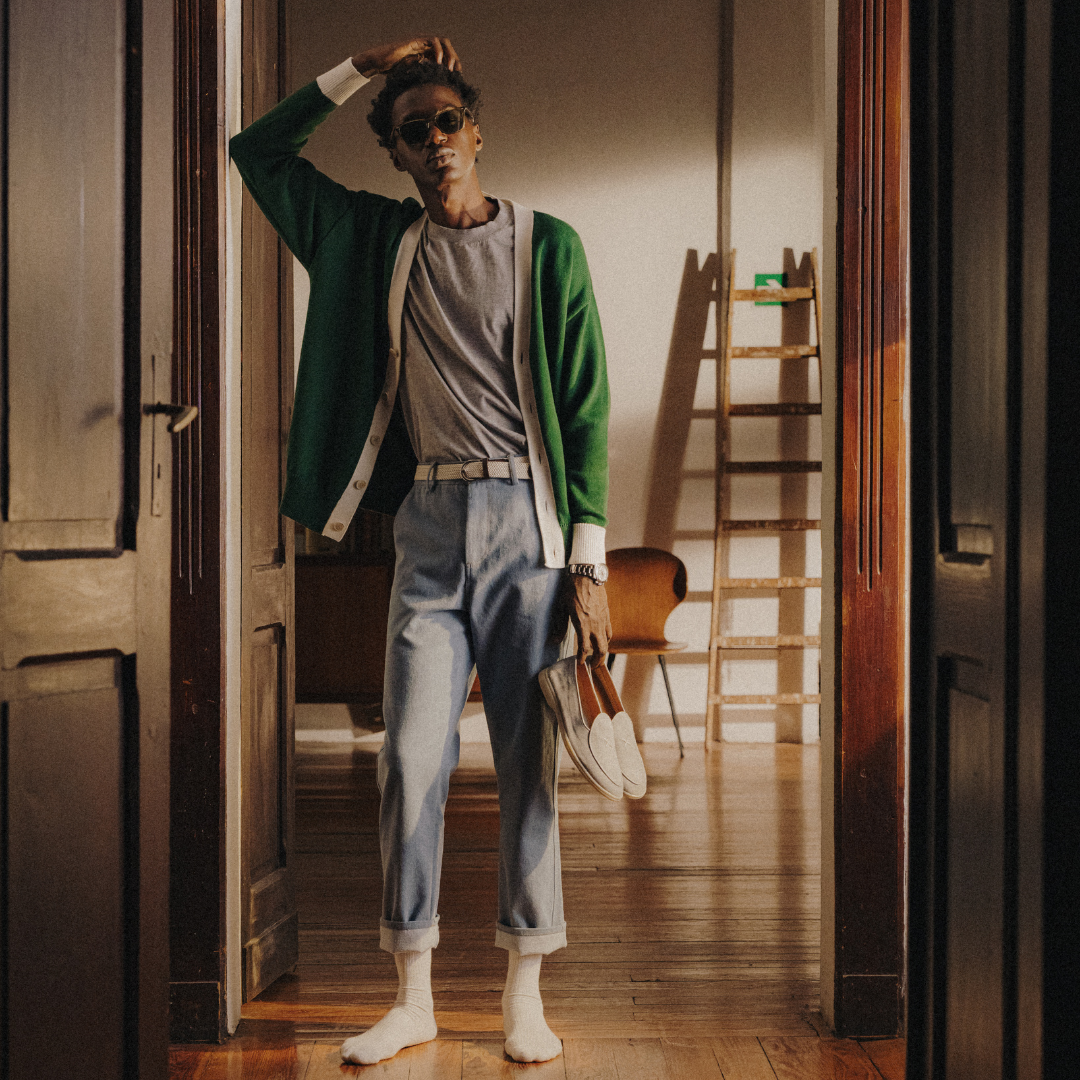 Men's Vintage Fit Cardigan - Fairway Green / Vintage White