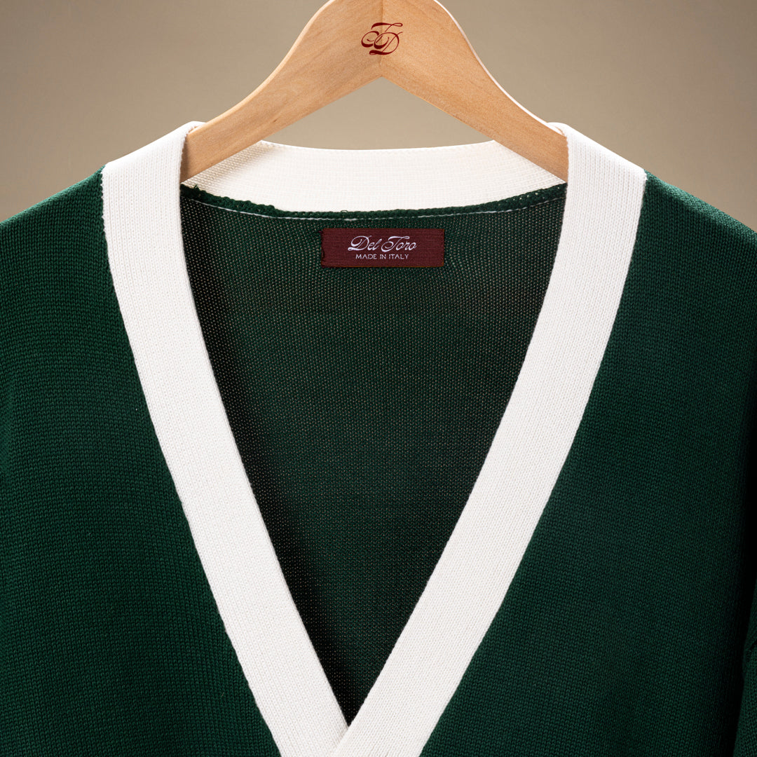 Men's Vintage Fit Cardigan - Fairway Green / Vintage White
