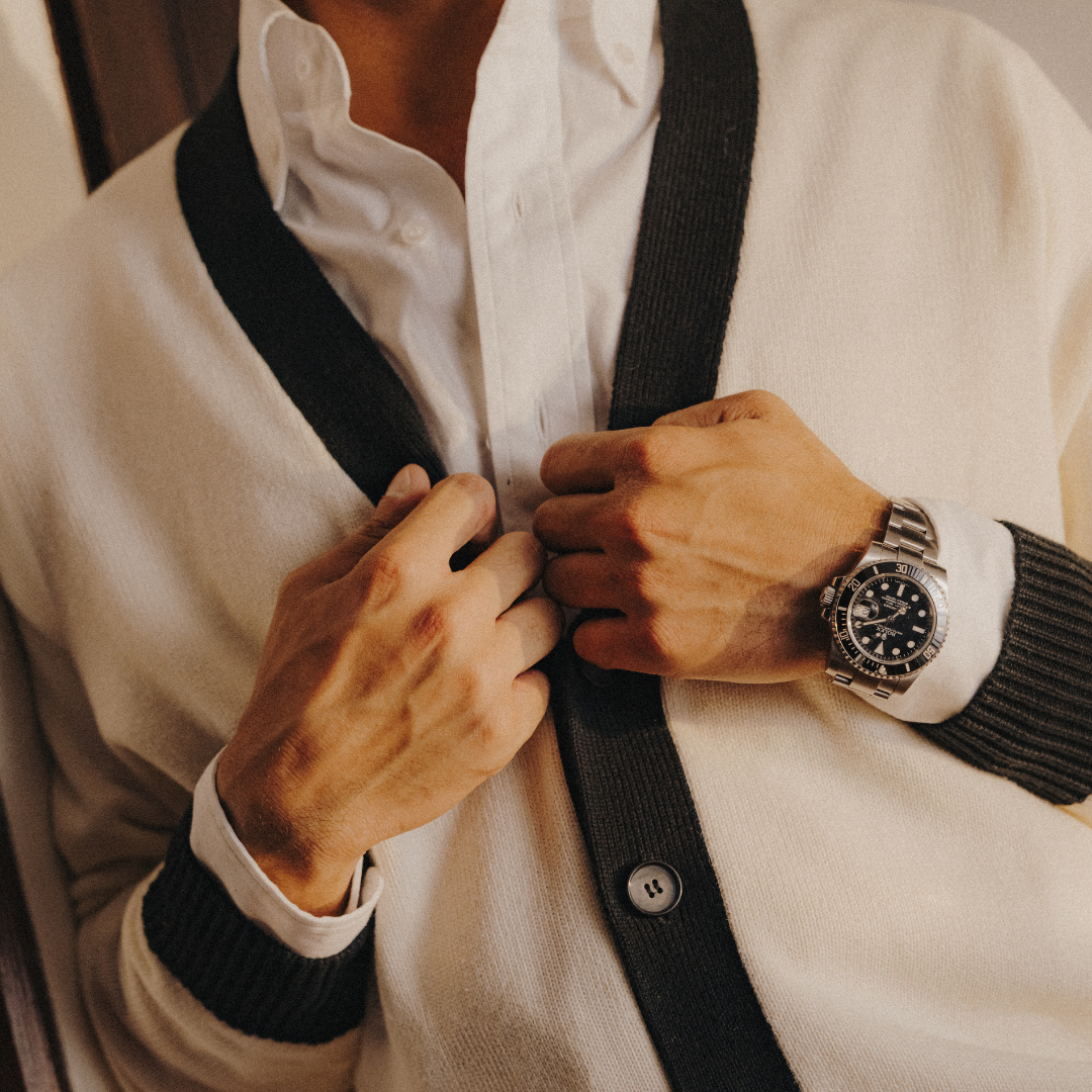 Men's Vintage Fit Cardigan - Vintage White / Black