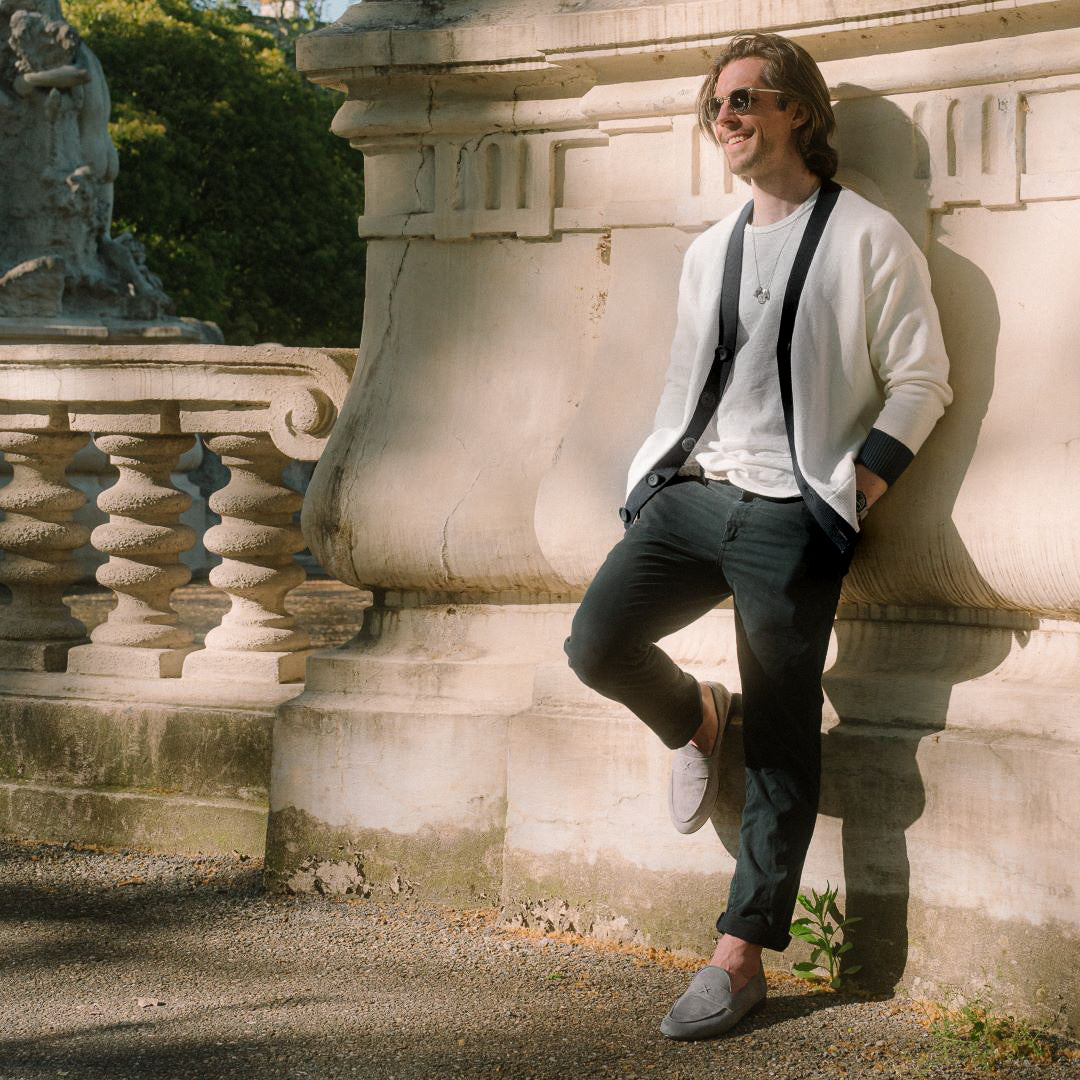 Men's Vintage Fit Cardigan - Vintage White / Black