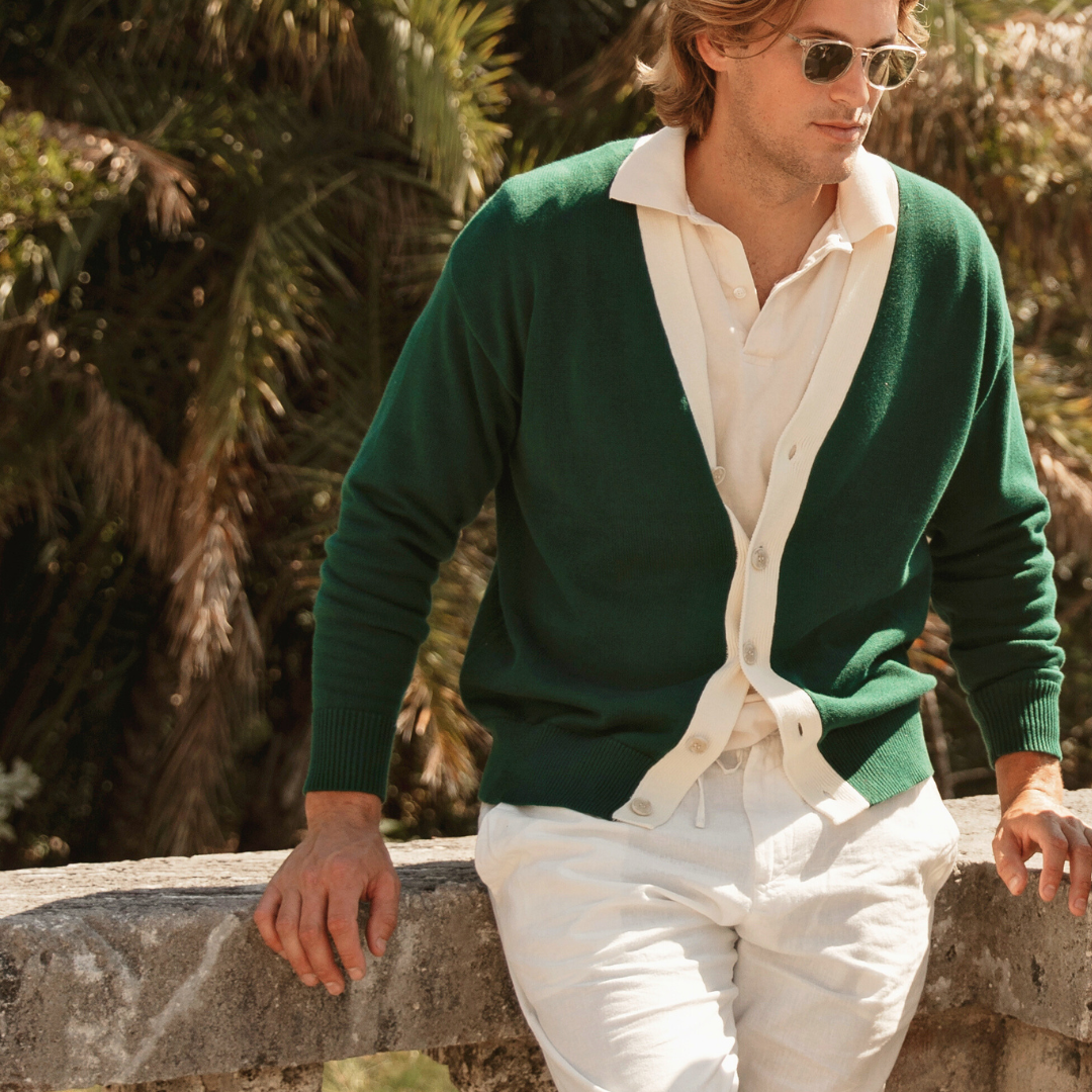 Men's Vintage Fit Cardigan - Fairway Green / Vintage White