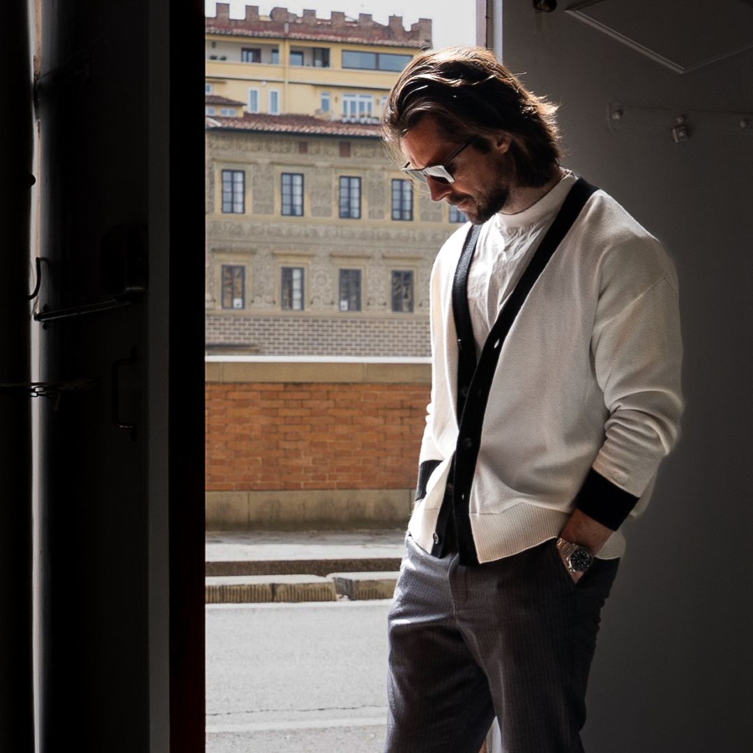 Men's Vintage Fit Cardigan - Vintage White / Black