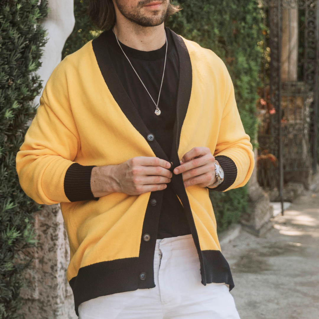 Men's Vintage Fit Cardigan - Collegiate Yellow / Navy
