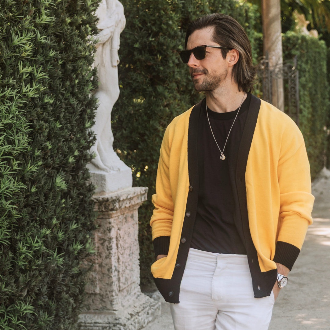 Men's Vintage Fit Cardigan - Collegiate Yellow / Navy