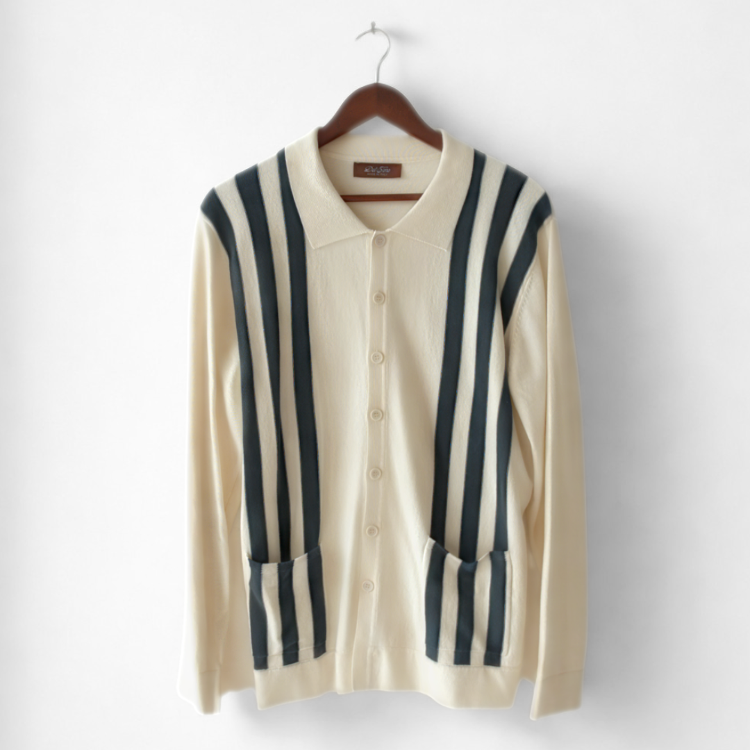 Men's Vintage Stripe Polo Cardigan - Vintage White / Oceana Stripe