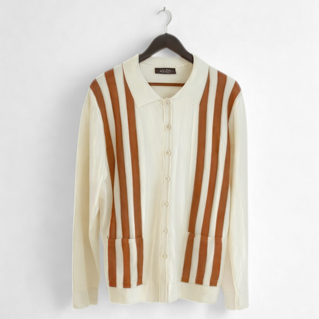 Men's Vintage Stripe Polo Cardigan - Vintage White / Red Stripe