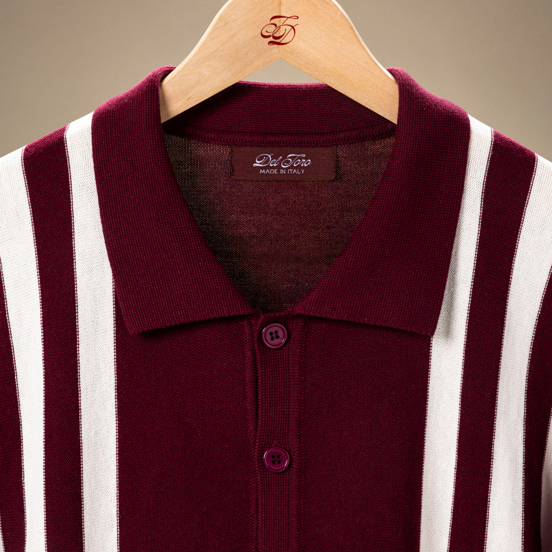 Men's Vintage Stripe Polo Cardigan - Burgundy / Cream Stripe