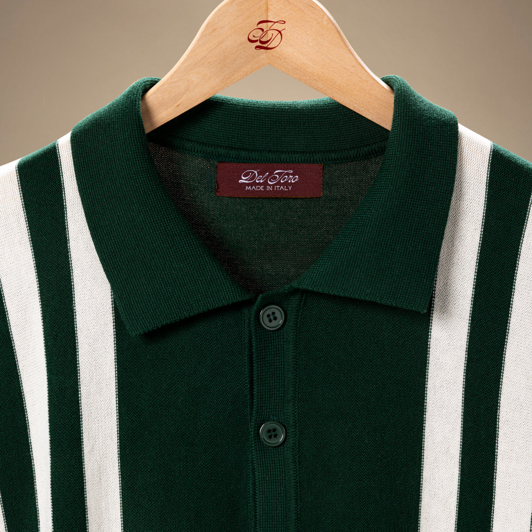 Men's Vintage Stripe Polo Cardigan - Green/ Cream Stripe